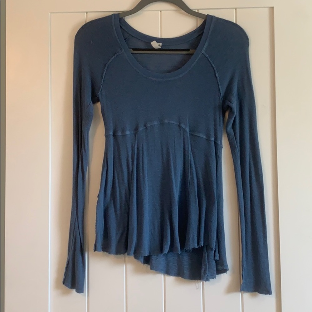Free People Blue Long Sleeve Scoop Neck